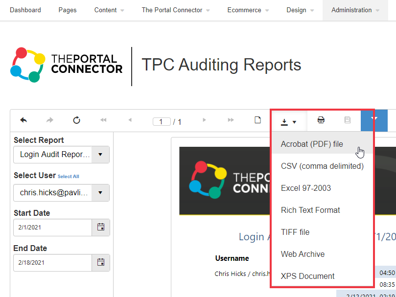 Auditing Report Export